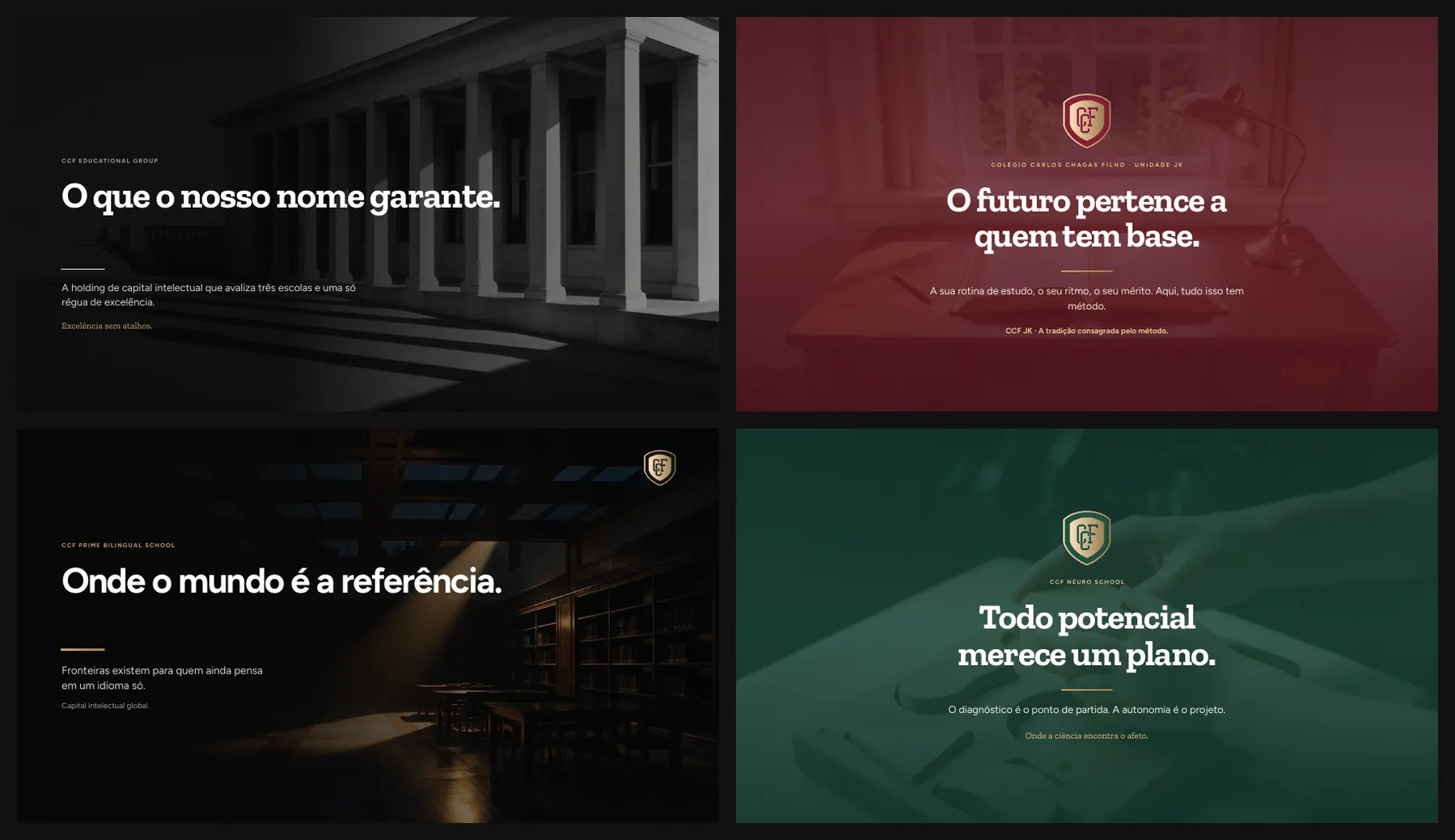 Quatro brandbooks, uma régua: Group, JK, Prime e Neuro.