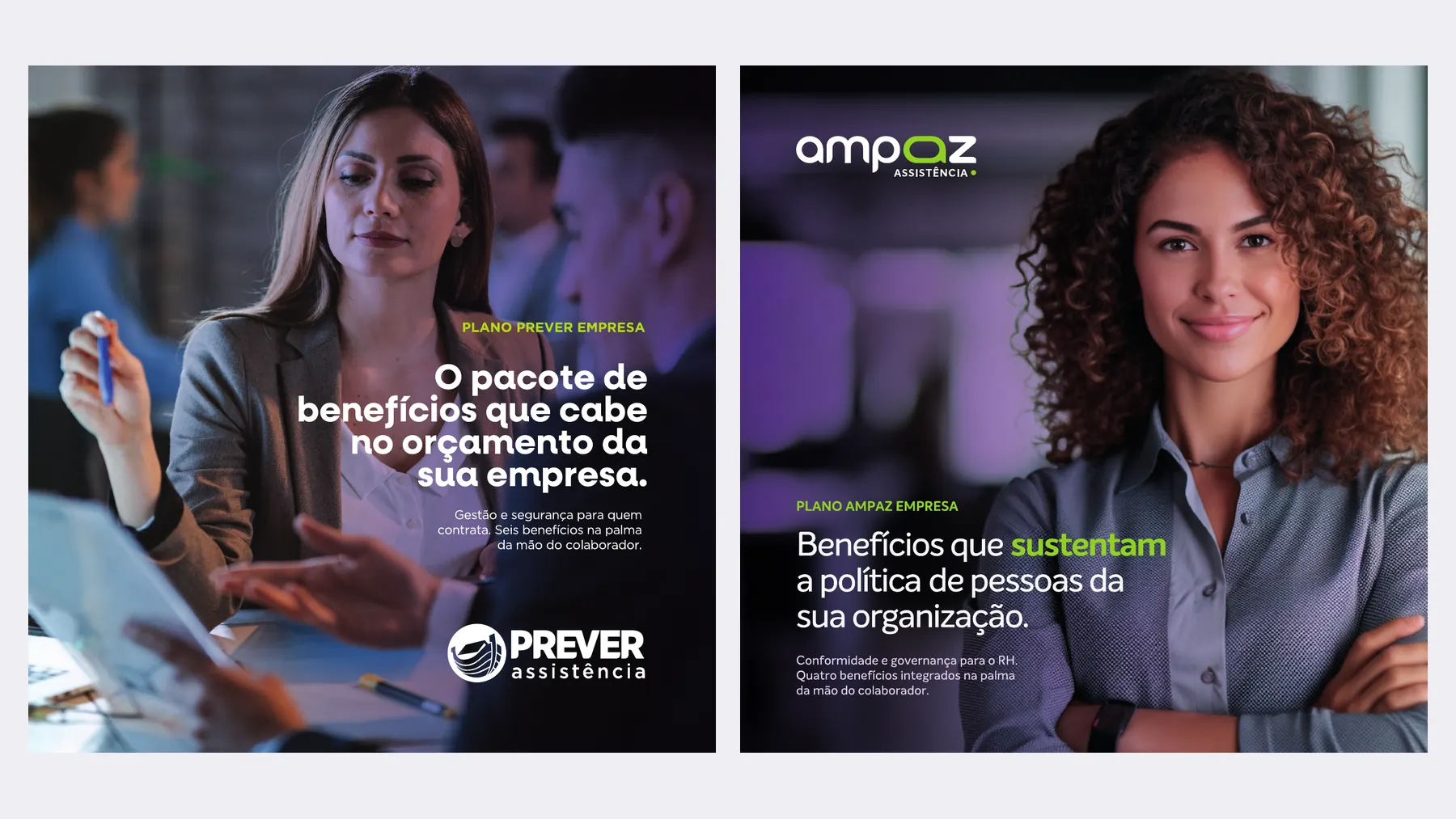 Capas dos folders Plano Prever Empresa e Plano Ampaz Empresa lado a lado