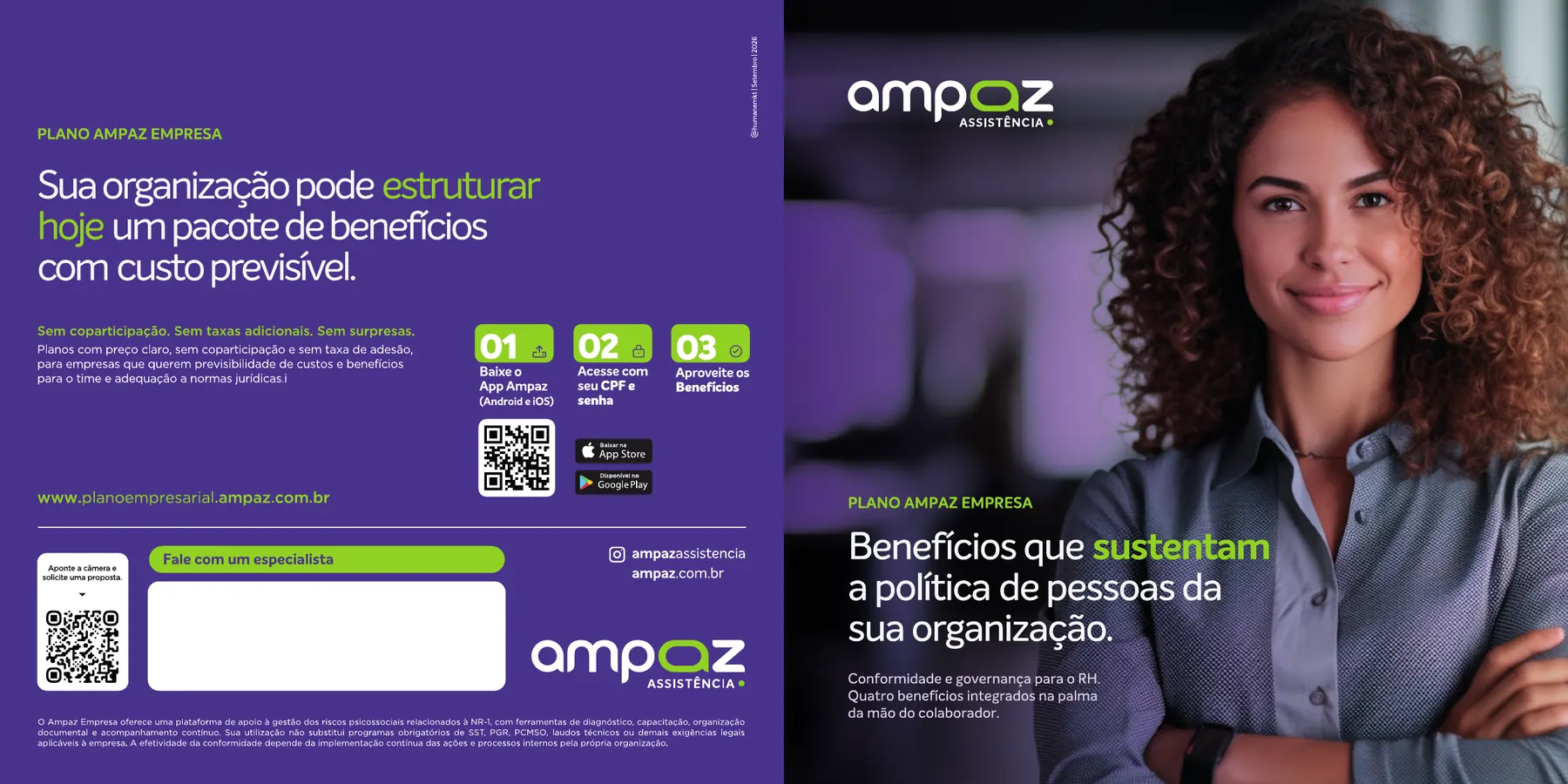 Folder Plano Ampaz Empresa aberto: a mesma anatomia com a voz da Ampaz.