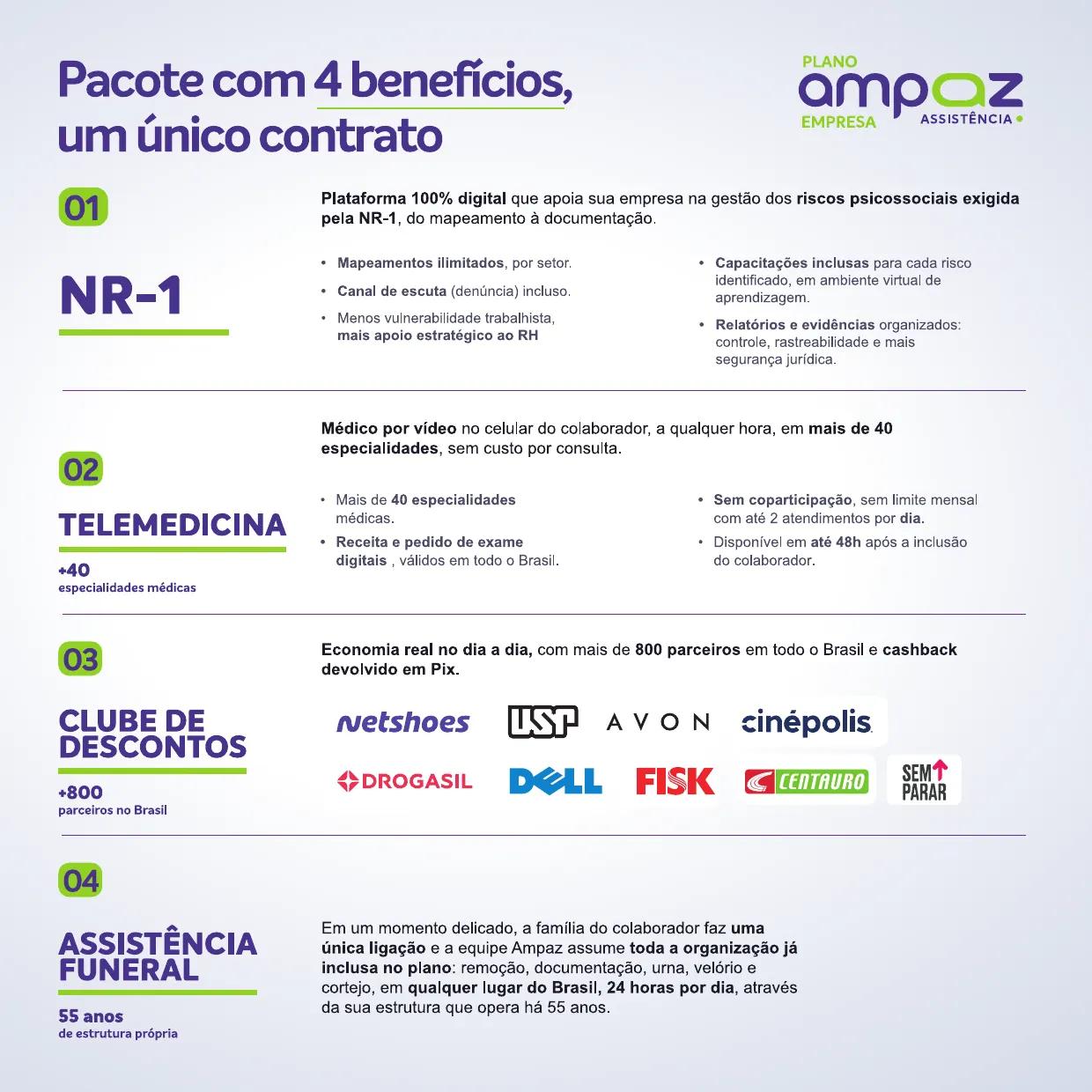 Pacote com quatro benefícios, um único contrato.