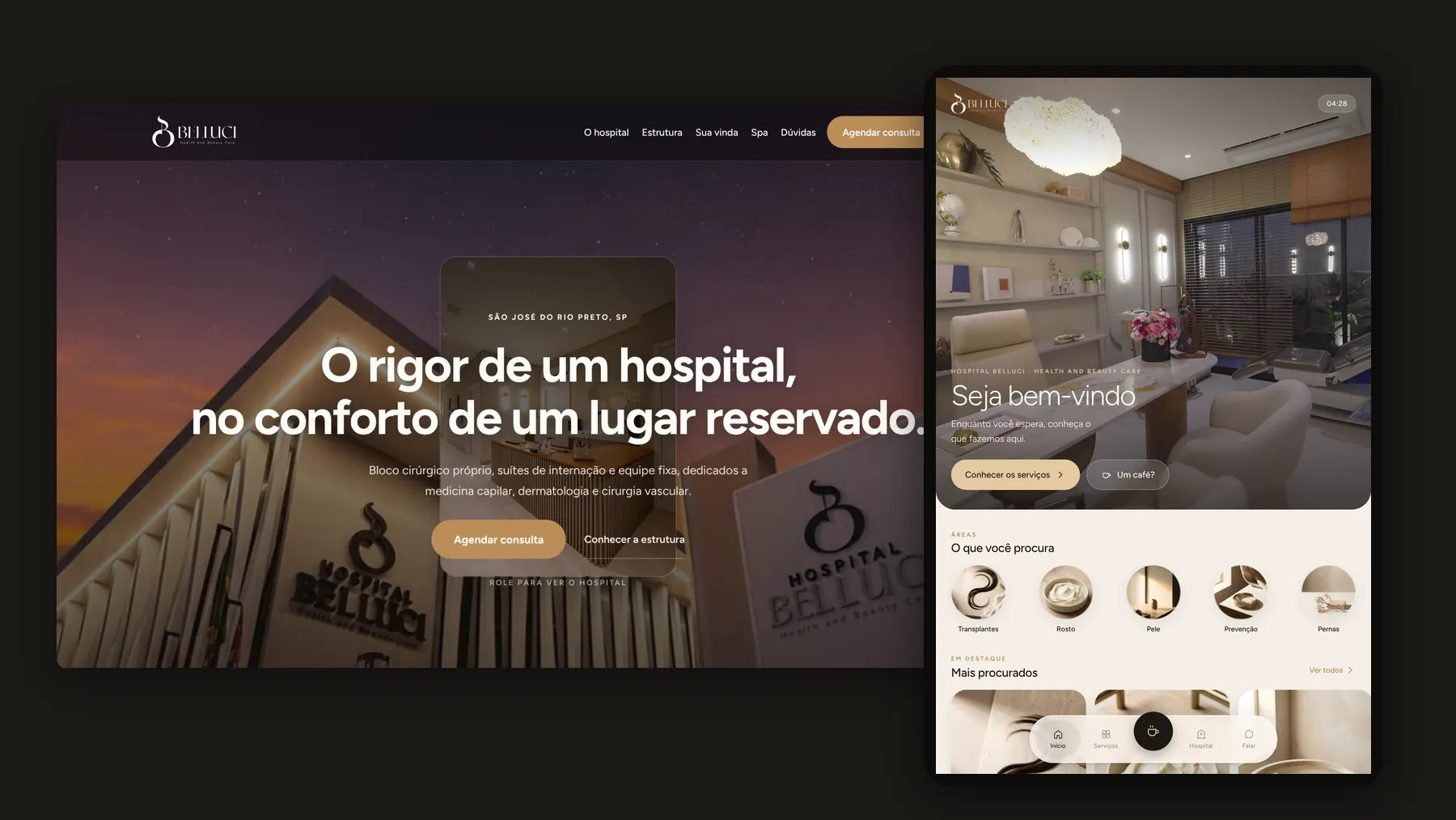 Site do Hospital Belluci e app do tablet da recepção