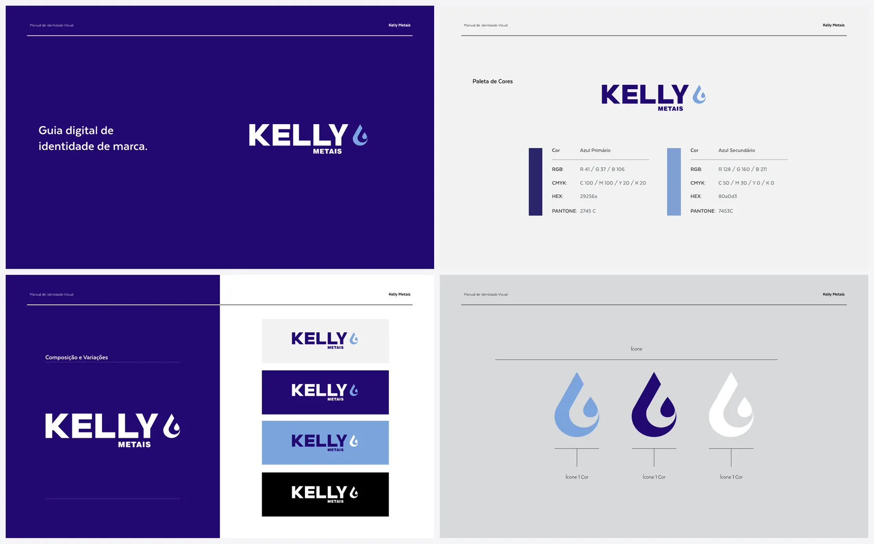 Mini-BrandBook 2025: capa, paleta, variações do logotipo e a gota como ícone.