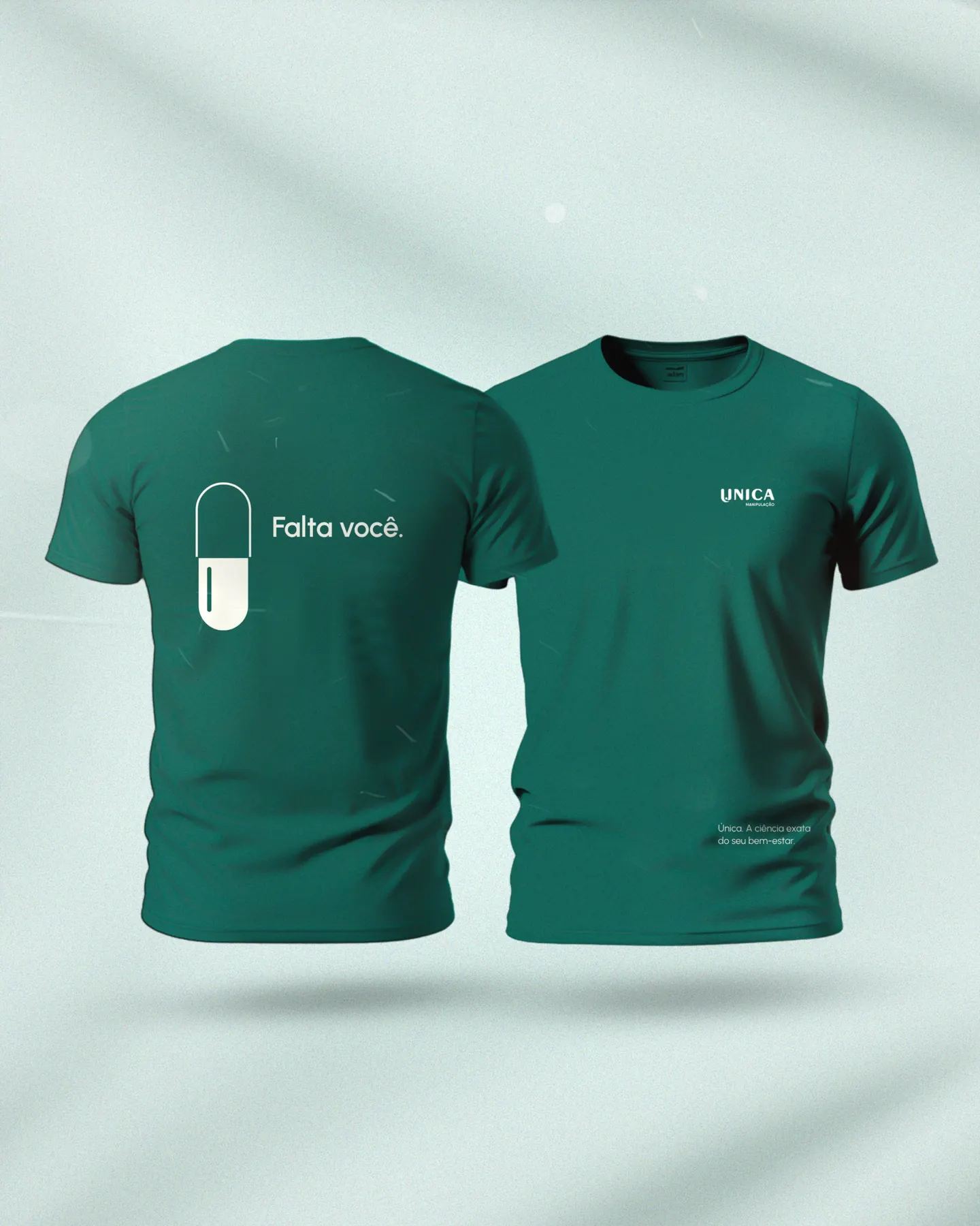Camiseta da equipe com a assinatura “Falta você.”: a marca dentro das lojas.