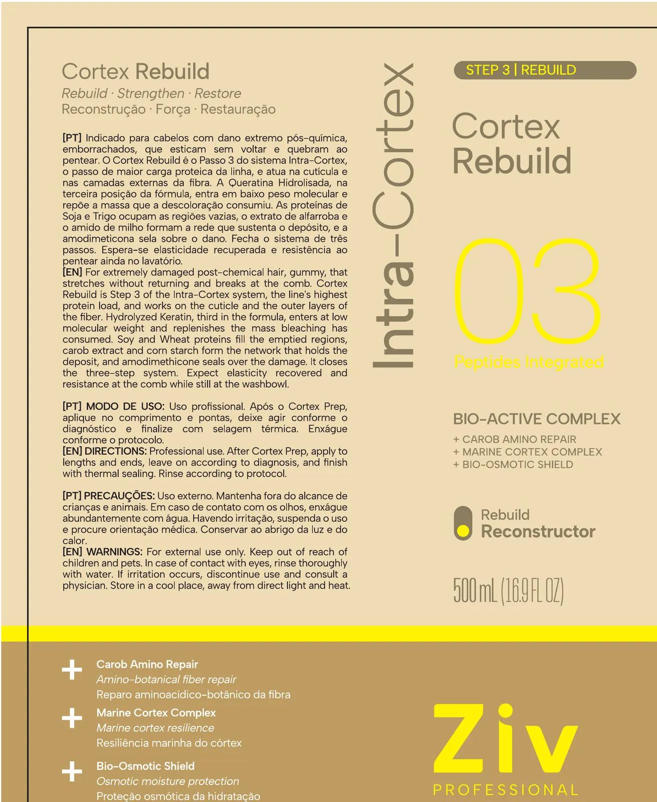 Cortex Rebuild, passo 3: texto bilíngue, pílula de fase e Bio-Active Complex no painel.